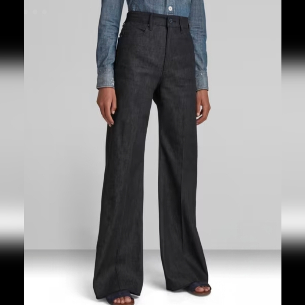 G-Star Raw- Deck Ultra High Wide Leg Denim In Black -SZ 31
